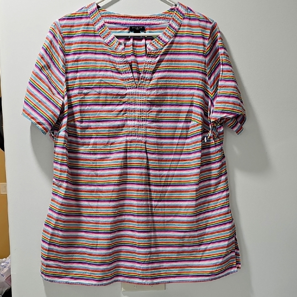 Talbots Woman Size‎ 1 X Multicolor Striped Cotton Short Sleves Blouse
